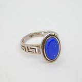 Sterling Silver Lapis Lazuli Greek Key Design Dress Ring Vintage c1970 Size N