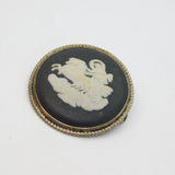 Sterling Silver Wedgwood Black Jasperware Chariot Round Brooch Vintage c1960's