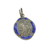 Sterling Silver & Blue Enamel St Christopher Travel Charm Pendant Vintage c1970