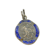 Sterling Silver & Blue Enamel St Christopher Travel Charm Pendant Vintage c1970