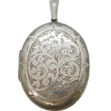Victorian Large Sterling Silver Floral Pattern Locket Pendant Antique c1880