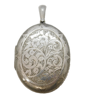 Victorian Large Sterling Silver Floral Pattern Locket Pendant Antique c1880