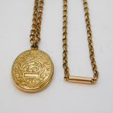 Victorian Gold Plated Floral Locket Pendant Necklace Antique c1880s
