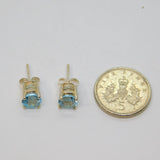 Pair of Sterling Silver Round Blue Topaz Stud Earrings Vintage c1970