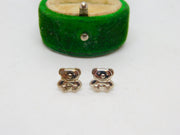 9ct White Gold Teddy Bear Stud Earrings Vintage c1980