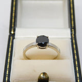 9ct White Gold & 0.6ct Black Diamond Solitaire Ring Vintage Sheffield
