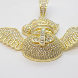 Sterling Silver Gilt & Paste Set Winged Dollar Statement Medallion Pendant