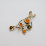 Sterling Silver Multi Baltic Amber Organic Shape Studio Pendant Modern c1990s