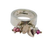 Sterling Silver Bead Cluster Heart Charm Band Dress Ring Vintage c2000 Size Q