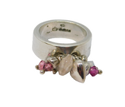 Sterling Silver Bead Cluster Heart Charm Band Dress Ring Vintage c2000 Size Q