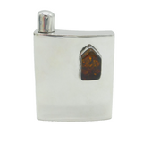 Baltic Sterling Silver & Natural Amber Set Modernist Hip Flask Vintage c1970s