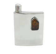Baltic Sterling Silver & Natural Amber Set Modernist Hip Flask Vintage c1970s