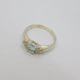 Sterling Silver Aquamarine & CZ Set Dress Band Ring Modern c1990 Size R