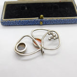 Sterling Silver Red Agate & Bloodstone Floral Pendant Antique c1930 Art Deco