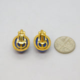 Pair of Gold On .800 Silver Blue Hard Stone Oval Clip-On Earrings Vintage c1970