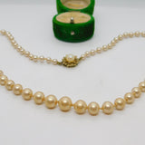 Sterling Silver Gilt Clasp Graduating Simulated Pearl Necklace Vintage c1980