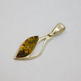 Sterling Silver Baltic Amber Curvy Ellipse Contemporary Pendant Modern c1990s