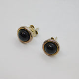 Pair of Sterling Silver Cabochon Black Onyx Round Stud Earrings Vintage c1970