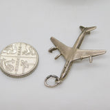 Sterling Silver Large Aeroplane Charm Pendant Vintage c1970
