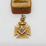Victorian 10ct Gold, Blue Enamel Knight's Helmet Masonic Fob c1900 Antique