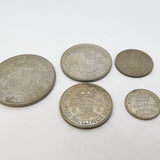 King George VI .500 Silver 1937 Five-Piece Coin Set Antique Fine Condition