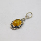 Sterling Silver Dainty Baltic Amber Patterned Oval Drop Pendant Vintage c1970