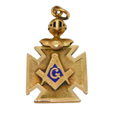 Victorian 10ct Gold, Blue Enamel Knight's Helmet Masonic Fob c1900 Antique