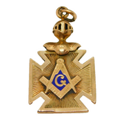 Victorian 10ct Gold, Blue Enamel Knight's Helmet Masonic Fob c1900 Antique