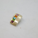 Sterling Silver Multi-Colour Gemstone Brushed Finish Small Pendant Vintage c1990