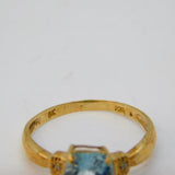 9ct Yellow Gold Aquamarine & Diamond Dress Ring Vintage c1970