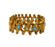 Victorian Rolled Gold, Seed Pearl & Turquouse Expanding Bracelet Antique