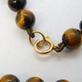 9ct Yellow Gold Mounted Tiger's Eye Beaded Chain Necklace Vintage c1970s