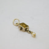Sterling Silver  Citrine & Freshwater Pearl Drop Charm Pendant Vintage c1970