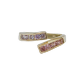 Sterling Silver Multi Lavender & Pink CZ Crossover Ring Modern c1990 Size L
