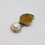 Sterling Silver Ammonite & Pearl Cabochon Hinged Charm Pendant Vintage c1970