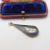 Sterling Silver Niello Enamel Goddess Drop Charm Pendant Vintage c1970