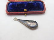 Sterling Silver Niello Enamel Goddess Drop Charm Pendant Vintage c1970