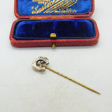 Sterling Silver Hunting Crop & Good Luck Horseshoe Stick Pin Antique Victorian