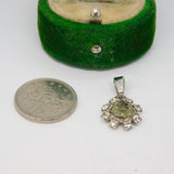 Sterling Silver Green & Clear Crystal Set Flower Charm Pendant Vintage c1970
