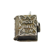 Sterling Silver Opening Bible With Heart-Shape Lock Charm Pendant Vintage c1970