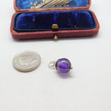 Sterling Silver and Purple Glass Orb Charm Pendant Vintage c1970