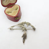 Sterling Silver Marcasite Set Wreath Form Sweetheart Brooch c1930 Antique