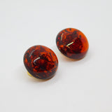 Pair of Sterling Silver Gilt Baltic Amber Round Clip-On Earrings Vintage c1970