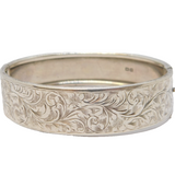 Art Deco Sterling Silver Floral Pattern Cuff Bangle Bracelet Antique Birmingham