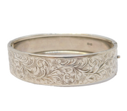 Art Deco Sterling Silver Floral Pattern Cuff Bangle Bracelet Antique Birmingham
