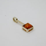 Sterling Silver Baltic Amber Square Stick Drop Pendant Contemporary c1990s