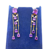 Pair of 18ct Yellow Gold, Amethyst & Diamond Geometric Drop Earrings Vintage