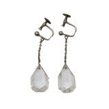 Art Deco Pair of Sterling Silver & Faceted Rock Crystal Screw-Back Earrings