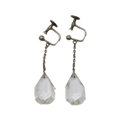 Art Deco Pair of Sterling Silver & Faceted Rock Crystal Screw-Back Earrings