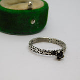 Sterling Silver Black Onyx Agate Flower Ring Vintage c1970 Size Q 1/2